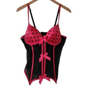 Never Naked Y2K Hot Pink and Black Corset Bustier Lingere Size Large